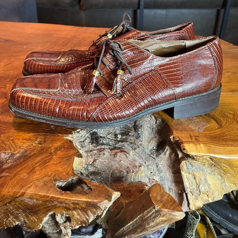 Stacy Adams Men’s Size 10 Genuine Snakeskin Leather Dress Shoes Tassel Lace-Up
